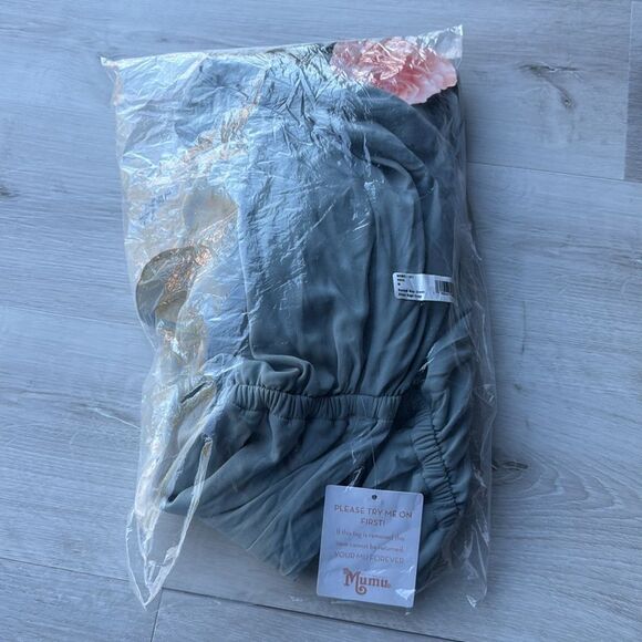 Show Me Your Mumu‎ Kendall Maxi Dress V Neck Slit Blouson Silver Sage Blue L nwt - Picture 5 of 7